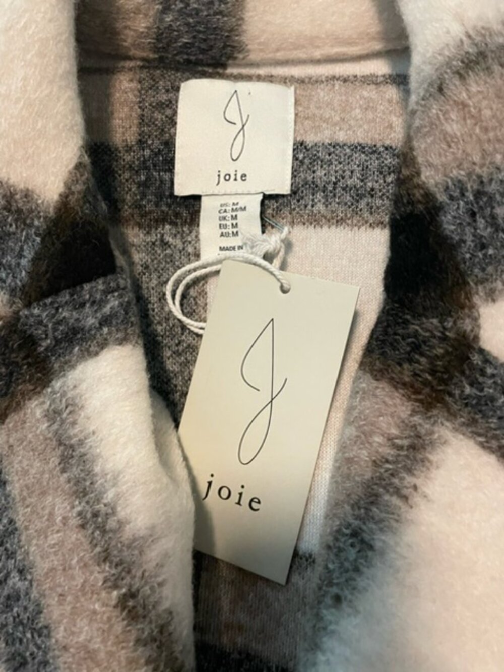 Joie Women Plaid Wool Blend Overcoat M Mid-Length Button Front Pockets Long NWT - Picture 2 of 6